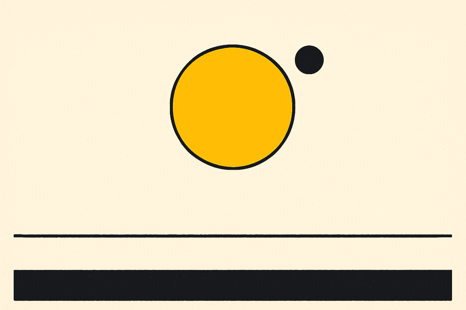 A yellow planet above a horizon line
