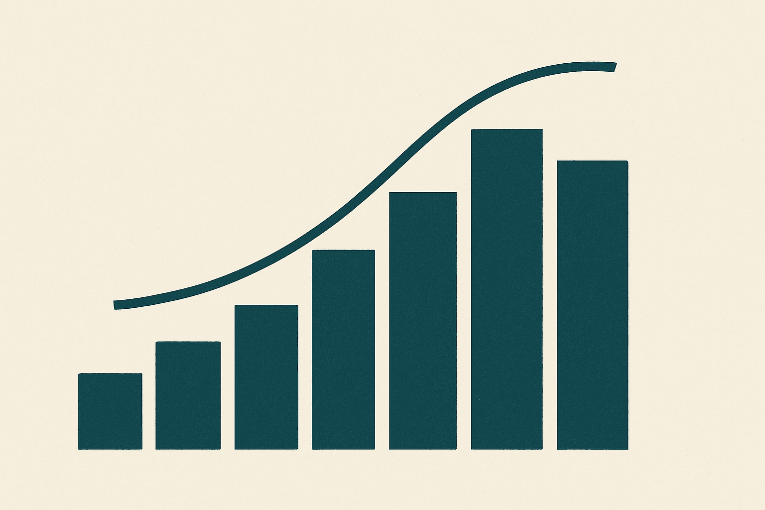 A stepped bar chart with one block highlighted and a curve above it